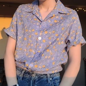 VINTAGE FLORAL BLUE BUTTON UP